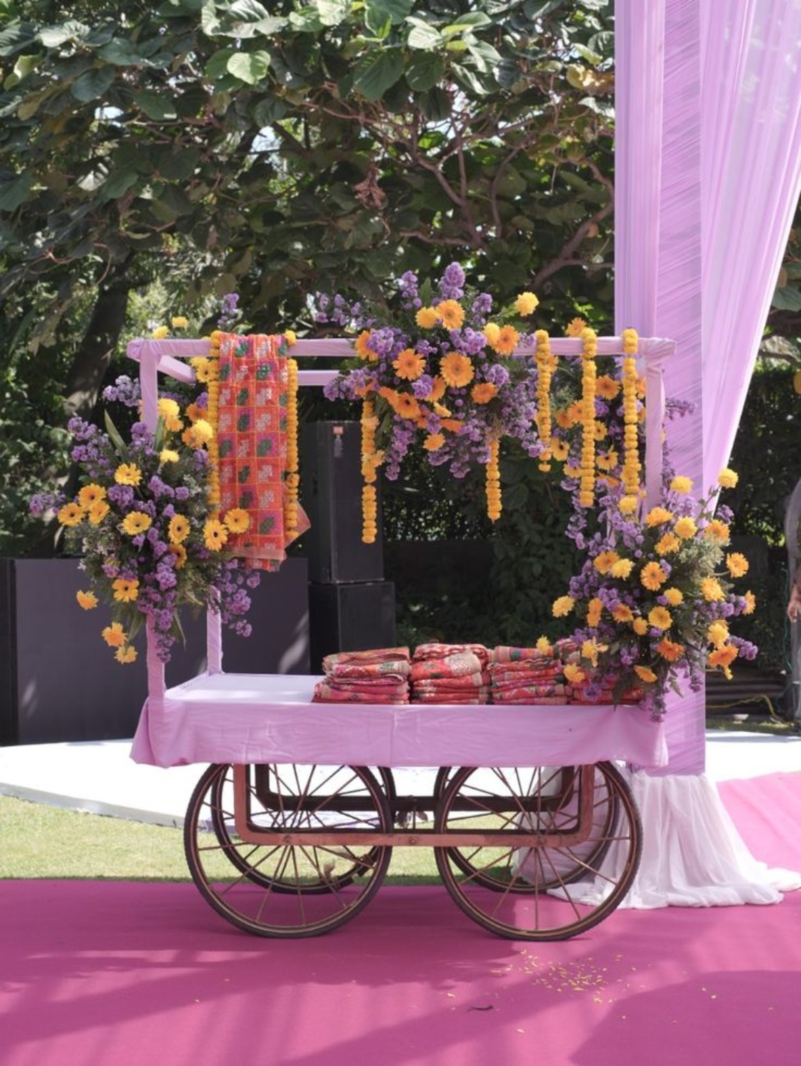 Pink floral cart and event decor